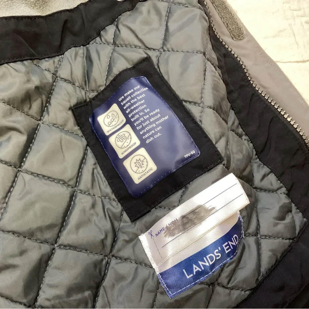 Youth Lands End Squall Fleece Lined Jacket Coat Black Gray Large 14-16‎